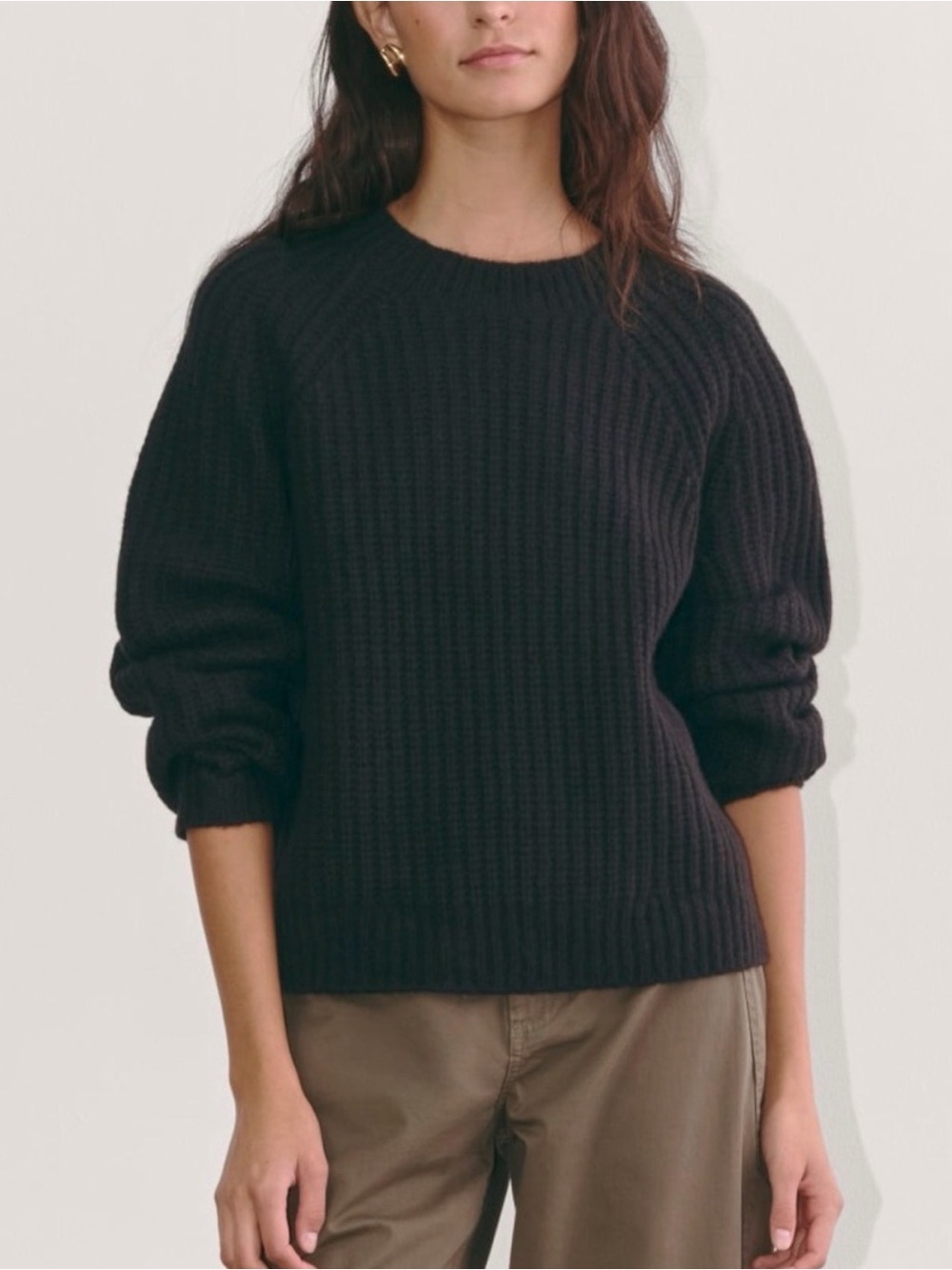 Everlane Fisherman Crew in Classic Black - Ribbed Cropped Crewneck Sweater in XS